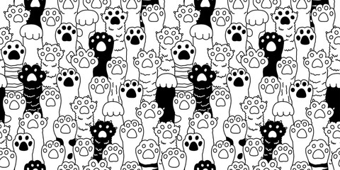 Cat paw seamless pattern cat breed isolated kitten claw dog paw hand vector wallpaper background doodle illustration © CNuisin