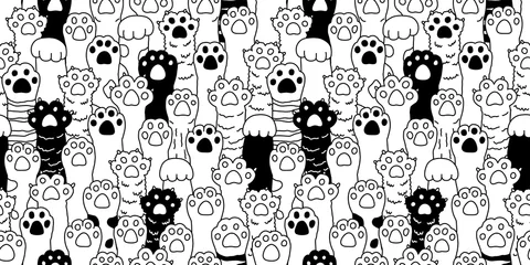 Poster Im Rahmen Cat paw seamless pattern cat breed isolated kitten claw dog paw hand vector wallpaper background doodle illustration © CNuisin