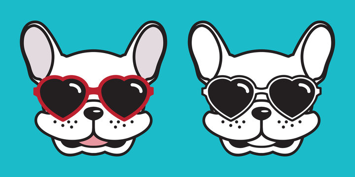 Dog vector french bulldog icon character cartoon pug smile logo heart sunglasses illustration white