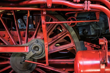 old steam locomotive wheel closeup - old transport technology