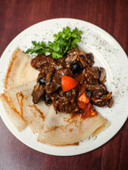 crepe with fried chichken liver