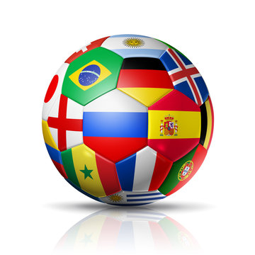 Football soccer ball with team national flags on white background