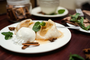 crepes with banana and ice cream