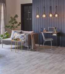 modern sitting room with decorative black lamp