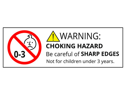Not suitable for children under 3 years choking hazard forbidden sign sticker isolated on white background vector illustration. Warning triangle and exclamination mark, sharp edges.