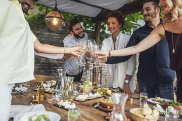 Friends Toasting at Dinner Party