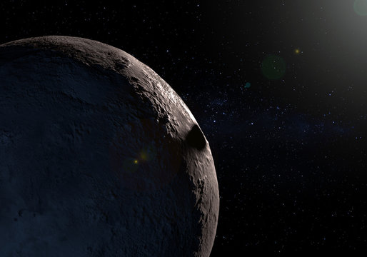 Fototapeta Artwork of Makemake dwarf planet in the Kuiper belt and shadow of the his small moon MK2