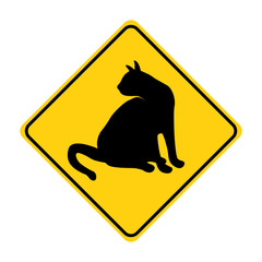 cat silhouette animal traffic sign yellow  vector