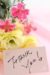flower bouquet and hand written greeting card
