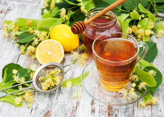 cup of herbal tea with linden flowers