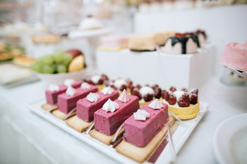 luxury wedding catering, candt bar with modern desserts, cupcakes, sweets with fruits