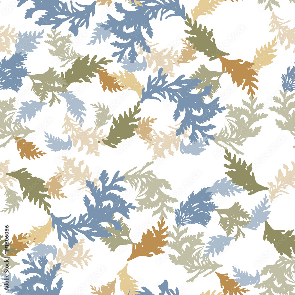 Poster botanical vector seamless pattern with thuja branches and twigs