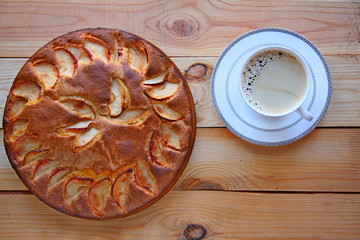tasty apple pie with hot coffee