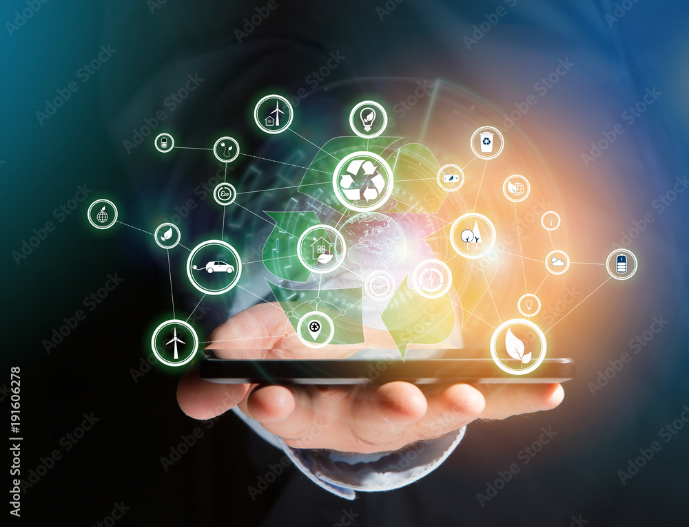 Poster view of a technology ecologic interface with icon displayed on a technology interface