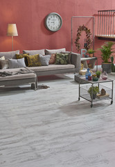 interior home decoration modern grey sofa and home ornaments