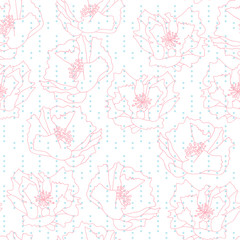Big poppies flowers . Floral vector seamless pattern with hand drawn  flowers and abstract geometric background.