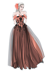 Smiling beautiful woman in luxury evening dress