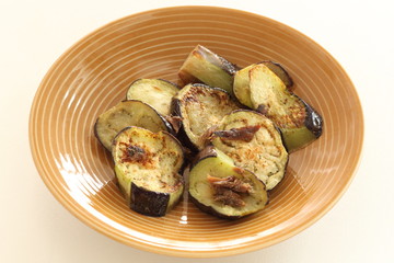 Italian food, avchovy fillet and pan fried eggplant