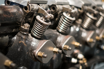 Obraz na płótnie Canvas old motor closeup, vintage engine technology / mechanics macro