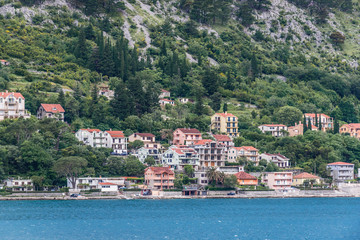 Fototapeta na wymiar Distance view on small Muo town in the Kotor Bay, Montenegro