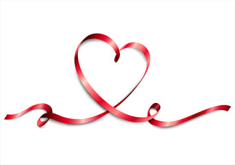 Heart from red ribbon on white backround. Valentines Day. World Heart Day label. Medical concept