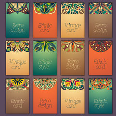 Card set with floral decorative mandala elements background. Asian Indian oriental ornate banners.