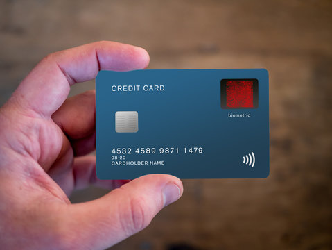 A Payment Card Featuring A Fingerprint Sensor, Biometric Technology.