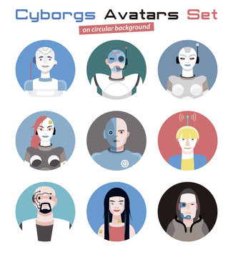Cyborgs Avatars Set Circular
