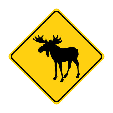 moose silhouette animal traffic sign yellow  vector