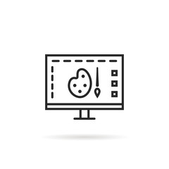 line icon of palette for drawing on the monitor for web designer