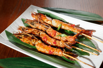 Fried hot big size shrimps  on sticks