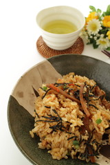 Obraz na płótnie Canvas Japanese food, simmered osyter rice and green tea