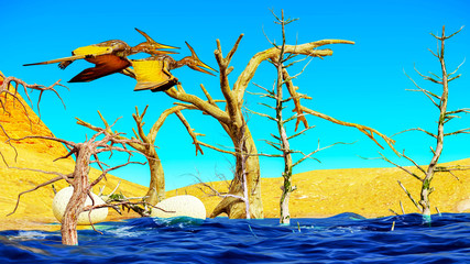 Egg and pterodactyl 3d rendering © satori