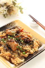 Japanese food, osyter rice with copy space