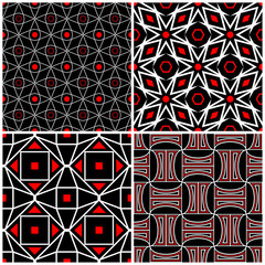 Seamless black white and red patterns. Classic geometric backgrounds