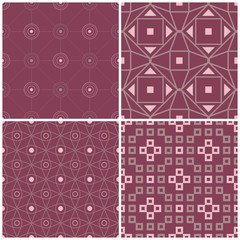 Set of violet seamless backgrounds with geometric patterns
