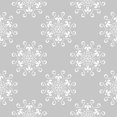 White floral seamless pattern on gray background