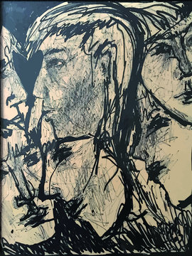 Dessin de visages de face et de profil entrem&ecirc;l&eacute;s