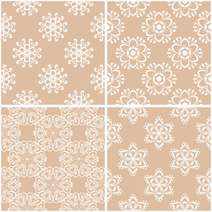 Floral patterns. Set of beige and white seamless backgrounds