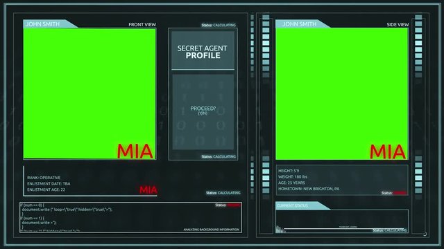 Green Screen Generic Futuristic Secret Agent Operative Profile Interface - MIA 