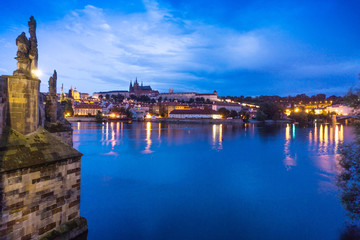 Fototapeta na wymiar Old Town ancient architecture and river pier in Prague, Czech Republic