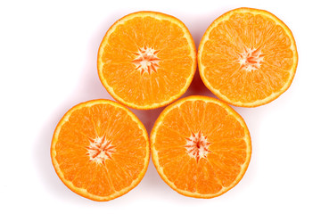 Mandarin, tangerine citrus fruit isolated on white background. Top view. Flat lay