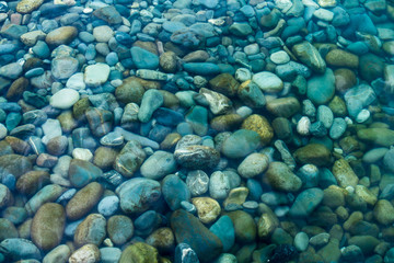 Underwater sea stones. sea water and pebbles