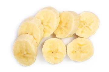 banana sliced isolated on white background. Top view. Flat lay