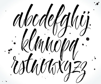 Handwritten lettering vector alphabet. Dry brush texture. Modern calligraphy for your design such logo, invitations, T-shirts, home decor, greeting cards, prints and posters or photography overlay.