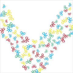 Festive Background with Colorful Bows. Cute Pattern for Postcard, Print, Banner or Poster. Small Pretty Bows For Party Decoration, Wedding, Birthday or Anniversary Invitation. Vector