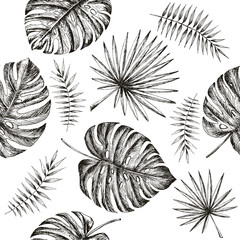 Tropical palm leaves design template.