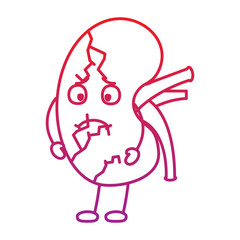 cartoon human kidney sick character vector illustration  red degraded line color