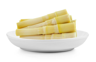 Bamboo shoot in plate on white background