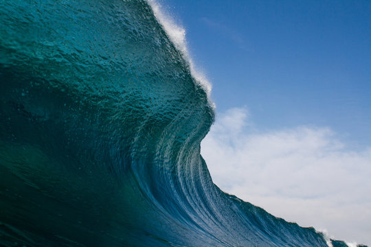 Abstract wave, breaking, ocean, blue, sky clouds